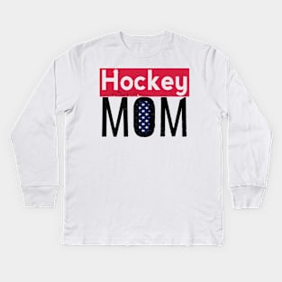 American Hockey Mom Red and Black Kids Long Sleeve T-Shirt